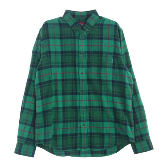 Supreme シュプリーム 18AW TARTAN L/S FLANNEL SHIRT タータン フランネル BD 長袖 シャツ グリーン系 M【中古】
