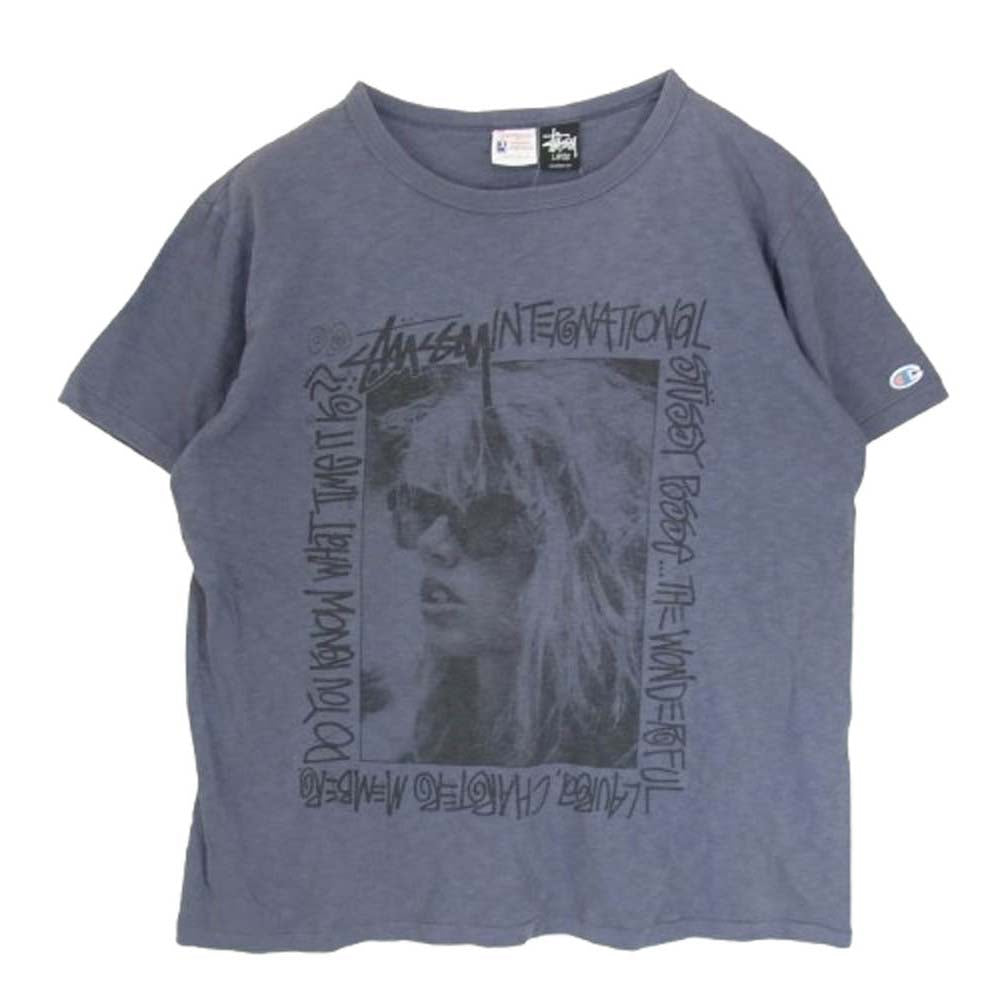 STUSSY ステューシー × CHAMPION チャンピオン ランタグ ローラ Tシャツ ブルー系 L【中古】
