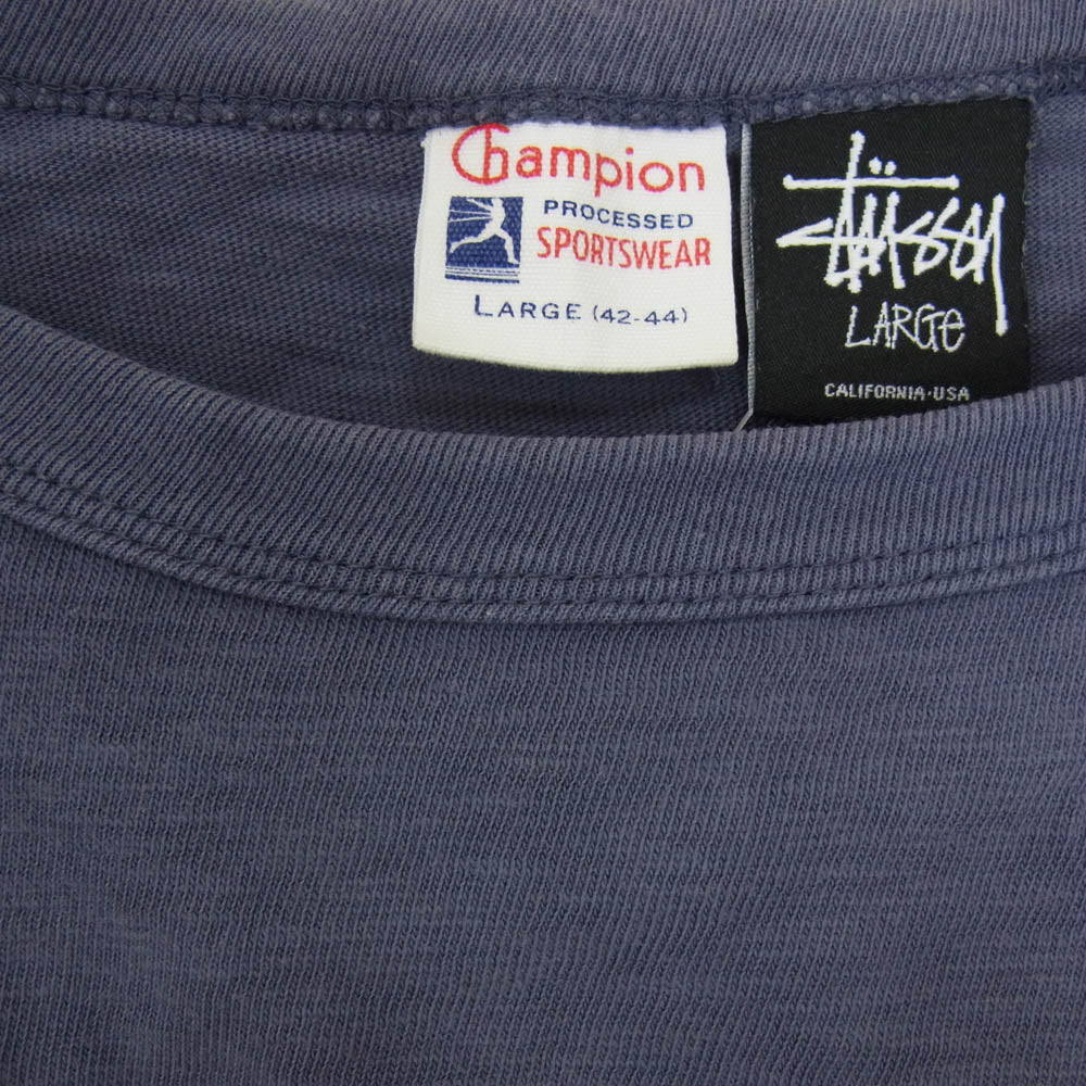 STUSSY ステューシー × CHAMPION チャンピオン ランタグ ローラ Tシャツ ブルー系 L【中古】
