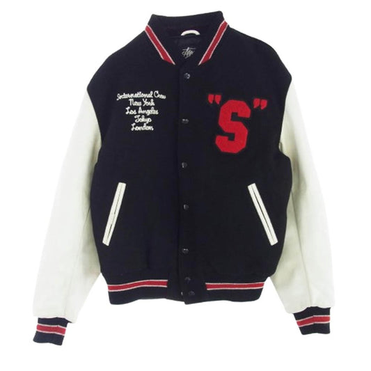 STUSSY ステューシー 03AW 世界1000着限定 2003年製 varsity jacket シリアルナンバー 003 スタジャン バーシティ ジャケット ホワイト系 ブラック系 L【中古】