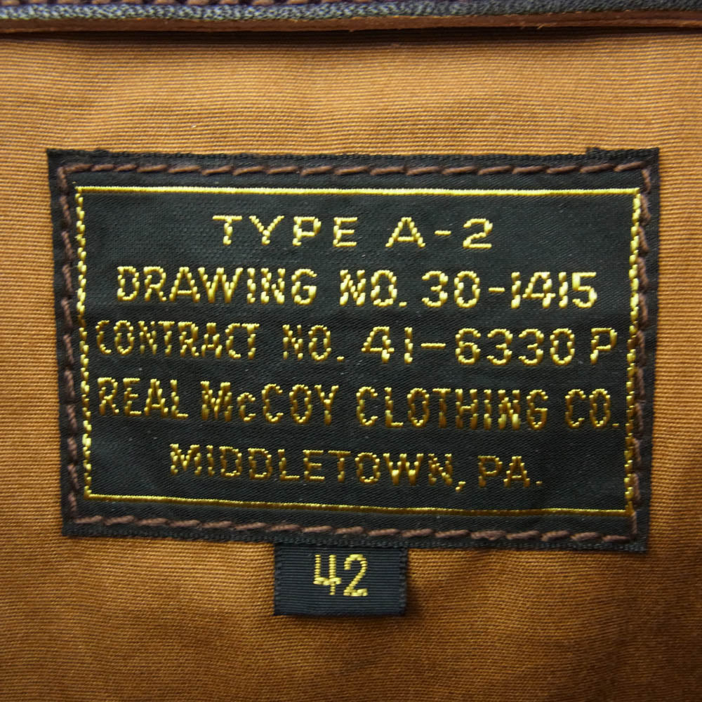 The REAL McCOY'S ザリアルマッコイズ MJ22001 TYPE A-2 MODEL 220 ホースハイド レザー フライト ジャケット ダークブラウン系 42【中古】