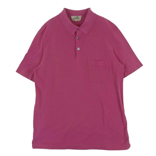 HERMES エルメス Hロゴ刺繍 ポケット 半袖 ポロシャツ コットン ポロ シャツ イタリア製 ピンク系 L【中古】