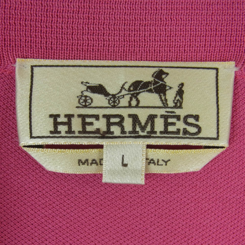 HERMES エルメス Hロゴ刺繍 ポケット 半袖 ポロシャツ コットン ポロ シャツ イタリア製 ピンク系 L【中古】
