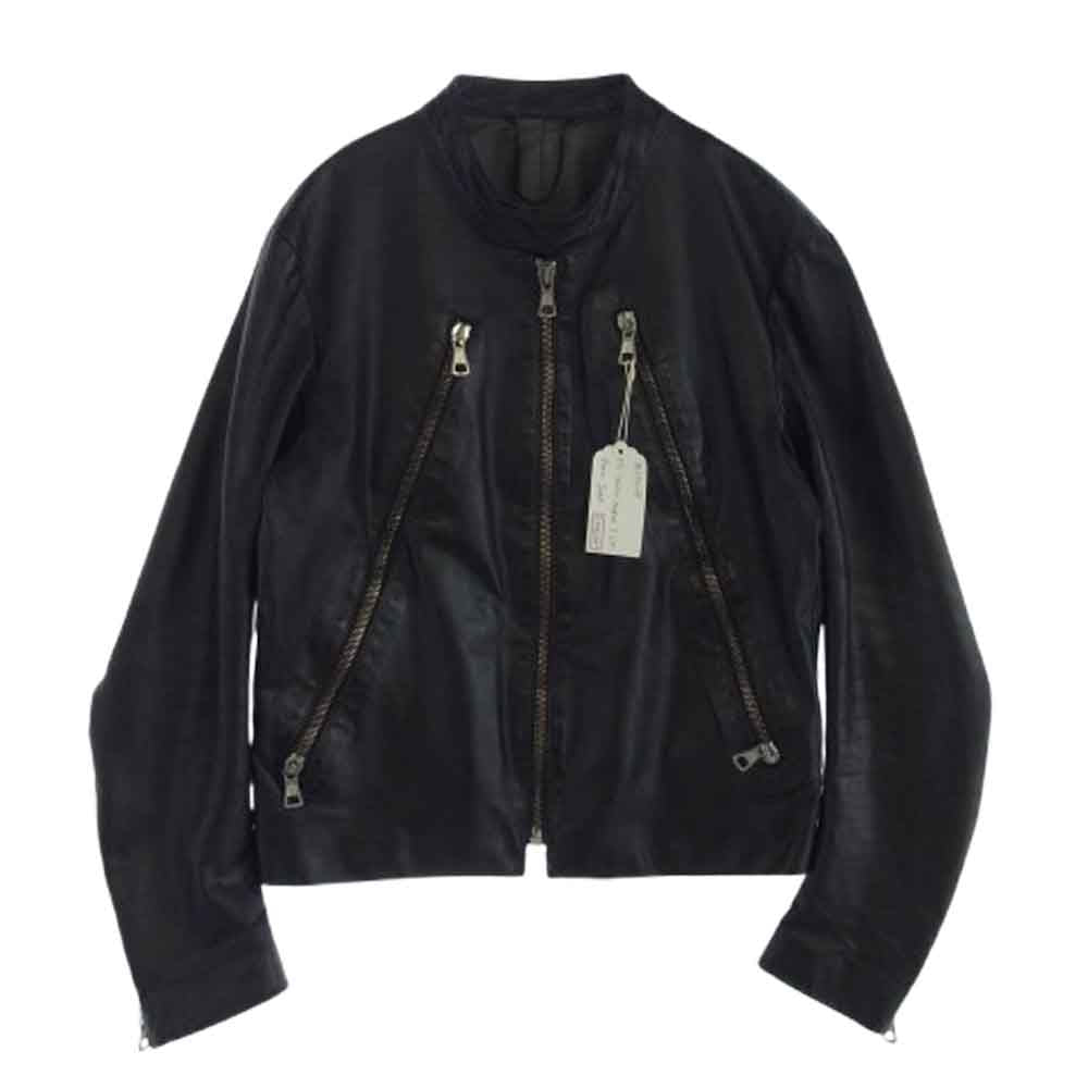 MAISON MARTIN MARGIELA メゾンマルタンマルジェラ 01SS イタリア製 00s 10ライン 初期 5ZIP 八の字 レザー ライダース ジャケット ブラック系 50【中古】