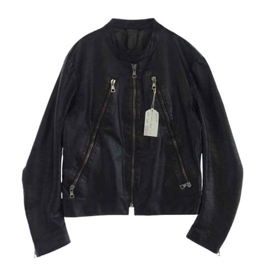 MAISON MARTIN MARGIELA メゾンマルタンマルジェラ 01SS イタリア製 00s 10ライン 初期 5ZIP 八の字 レザー ライダース ジャケット ブラック系 50【中古】