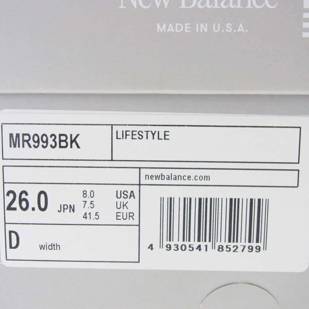NEW BALANCE ニューバランス MR993BK 993 Black スエード メッシュ ローカット スニーカー ブラック系 26cm【新古品】【未使用】【中古】