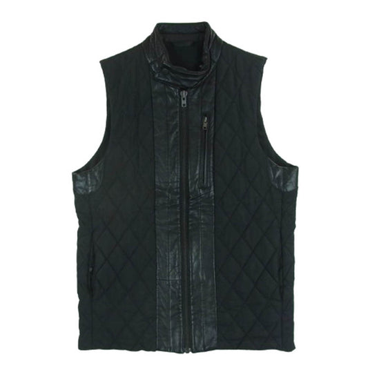 MAISON MARTIN MARGIELA メゾンマルタンマルジェラ 10ライン ラムレザー切替 中綿 キルティング ベスト ブラック系 46【中古】