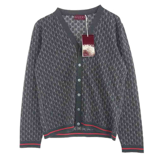 GUCCI グッチ 801702 シルク混 GGシャドー カーディガン グレー系 L【新古品】【未使用】【中古】