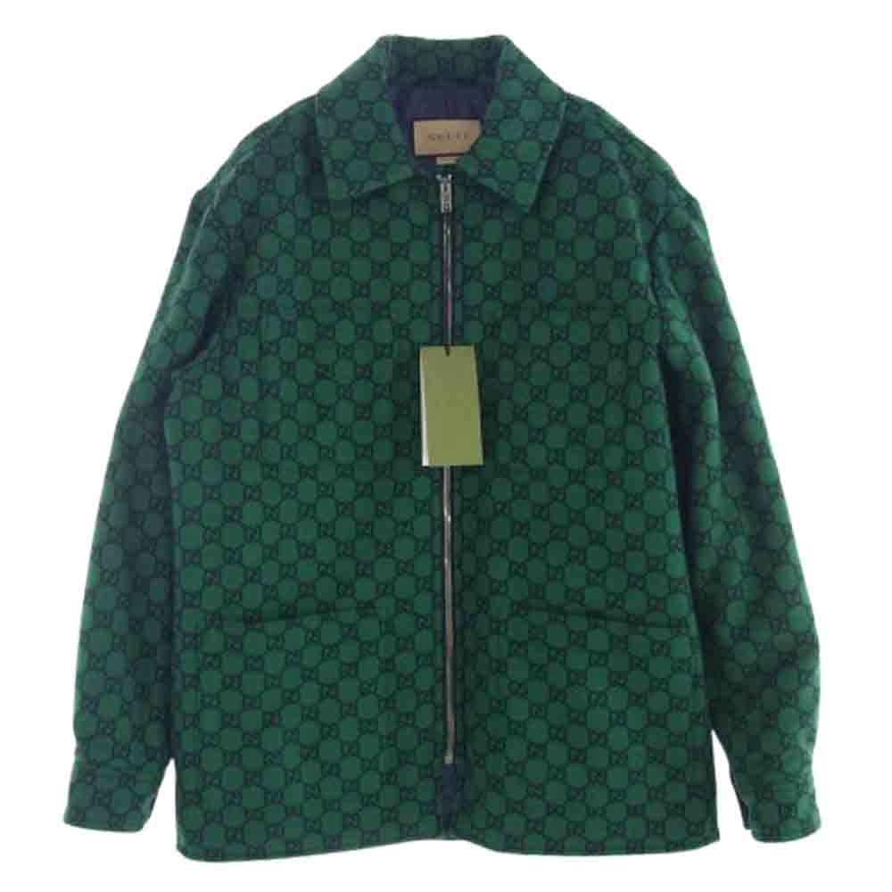GUCCI グッチ 24SS 770330 GG 総柄 ウール フランネル シャツ ブルゾン ジャケット グリーン系 44【極上美品】【中古】