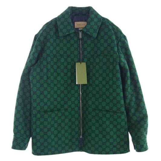 GUCCI グッチ 24SS 770330 GG 総柄 ウール フランネル シャツ ブルゾン ジャケット グリーン系 44【極上美品】【中古】