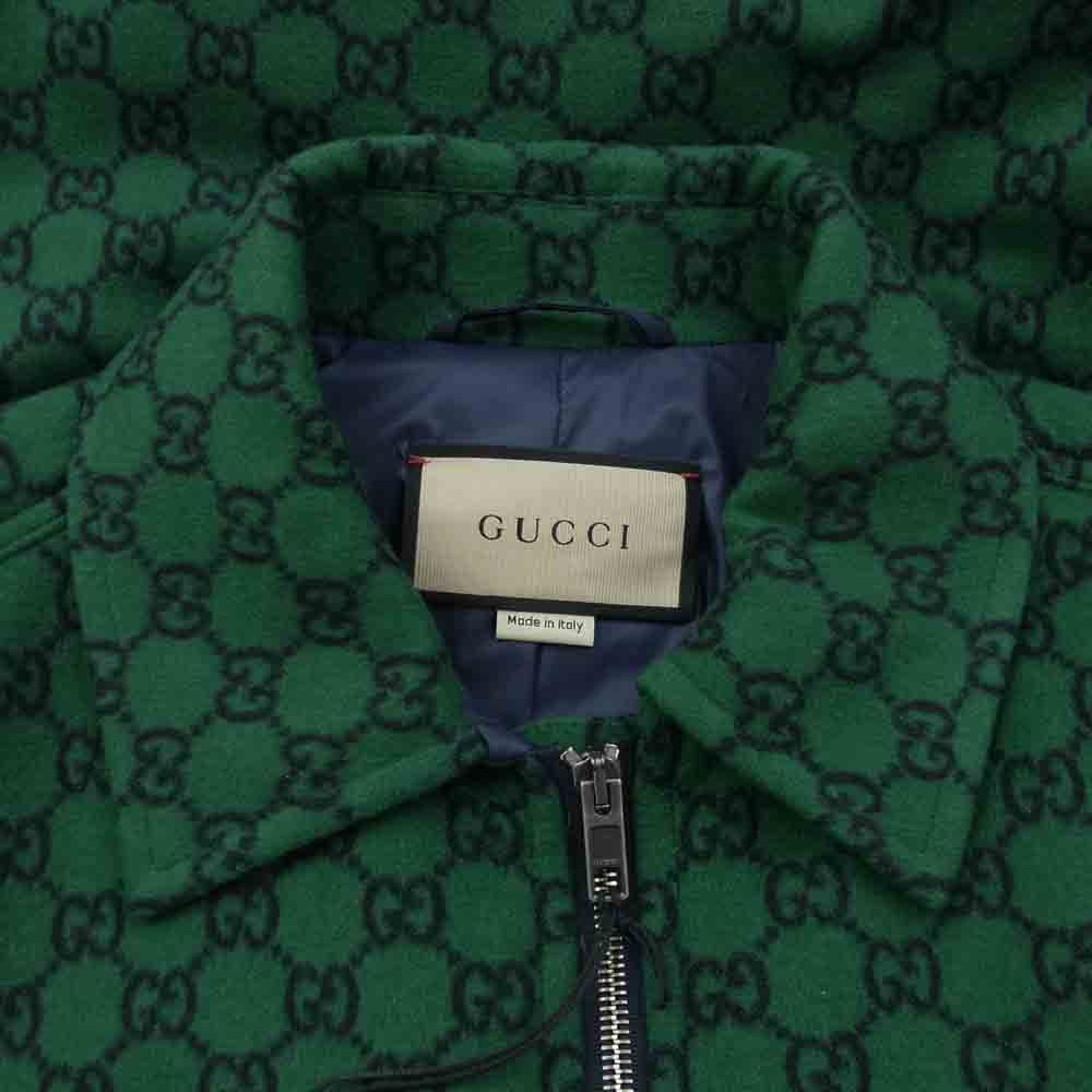 GUCCI グッチ 24SS 770330 GG 総柄 ウール フランネル シャツ ブルゾン ジャケット グリーン系 44【極上美品】【中古】