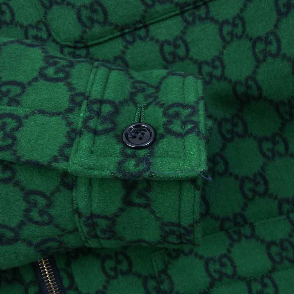 GUCCI グッチ 24SS 770330 GG 総柄 ウール フランネル シャツ ブルゾン ジャケット グリーン系 44【極上美品】【中古】