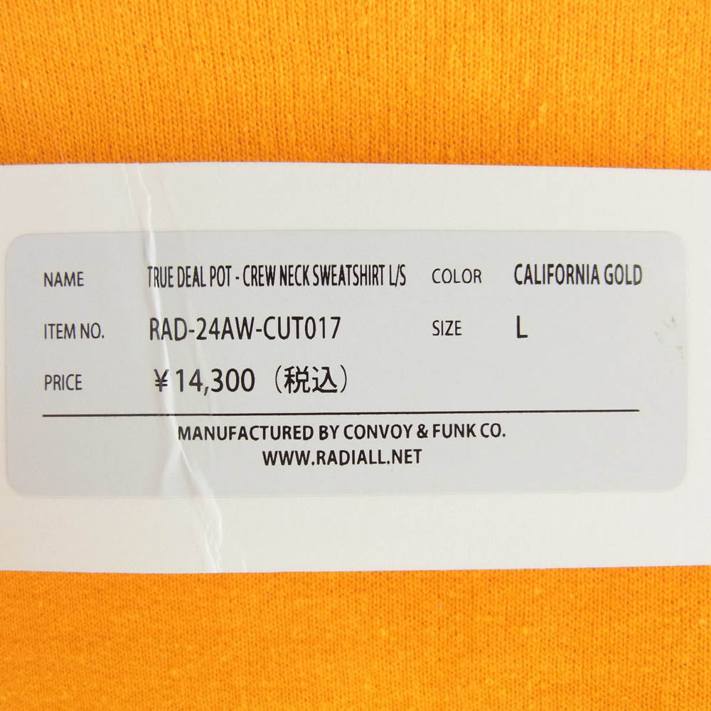 RADIALL ラディアル 24AW RAD-24AW-CUT017 TRUE DEAL POT - CREW NECK SWEATSHIRT L/S クルーネック スウェット 裏起毛 イエロー系 L【美品】【中古】