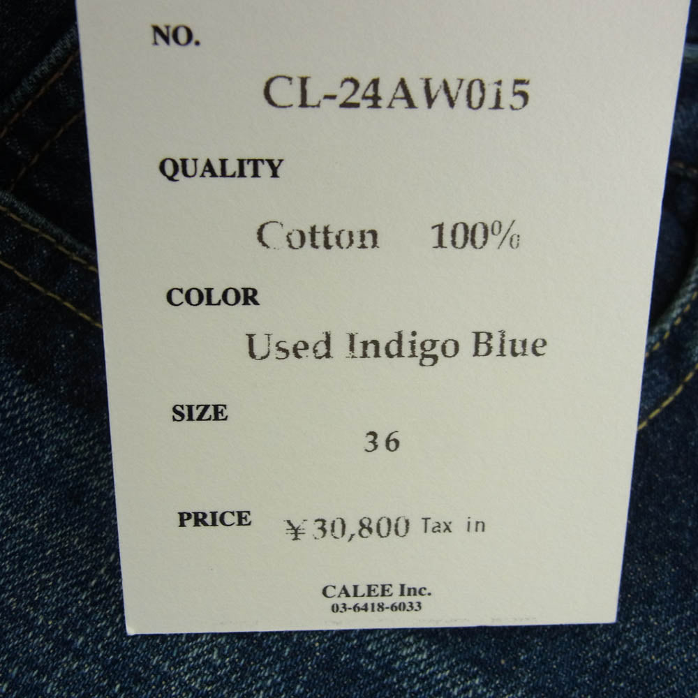 CALEE キャリー 24AW CL-24AW015 VINTAGE REPRODUCT TAPERED DENIM PANTS ヴィンテージ テーパード デニム パンツ インディゴブルー系 36【美品】【中古】