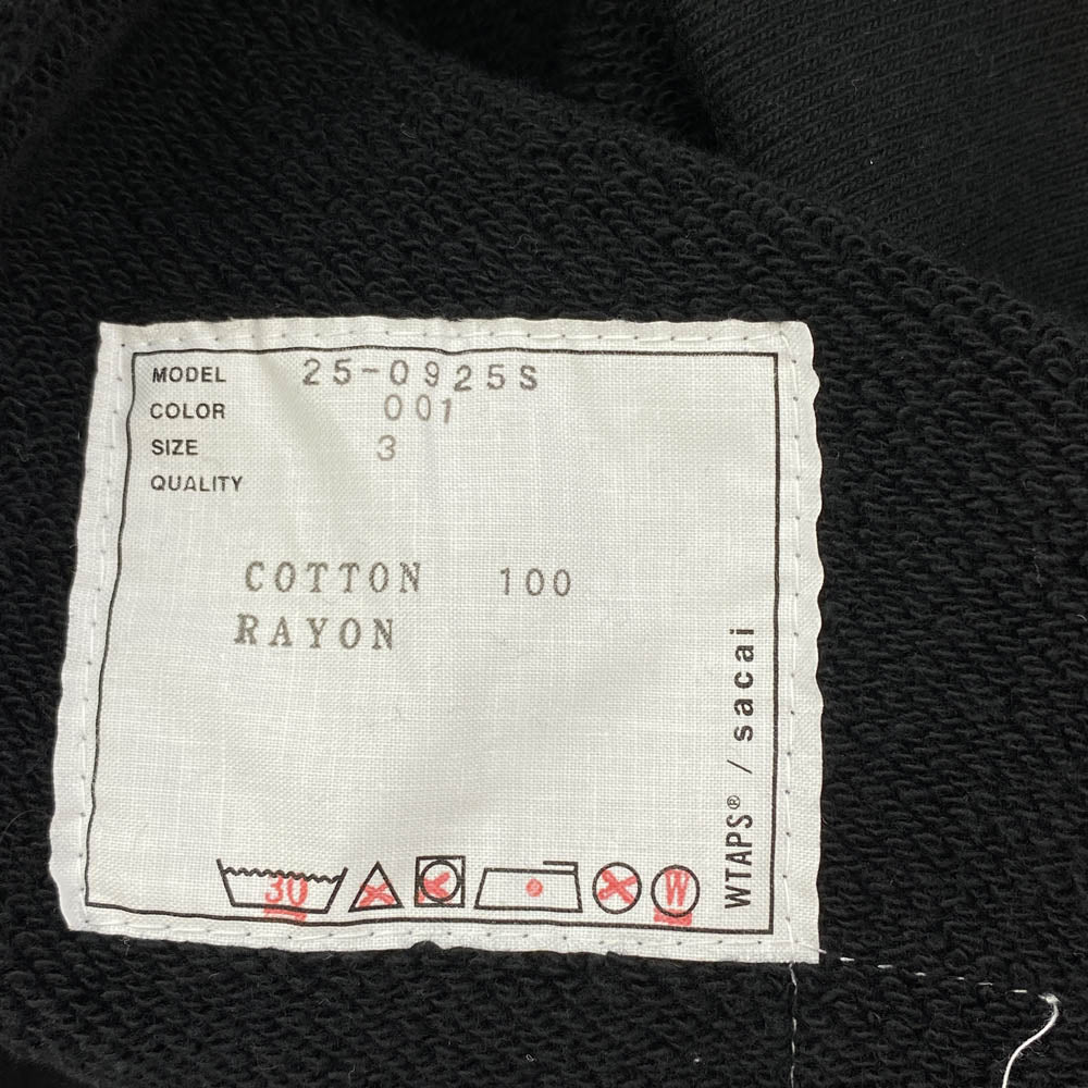Sacai サカイ 25SS 25-0925S × WTAPS ダブルタップス Flock Print Hoodie フロック プリント フーディー プルオーバーパーカー ブラック系 3【美品】【中古】
