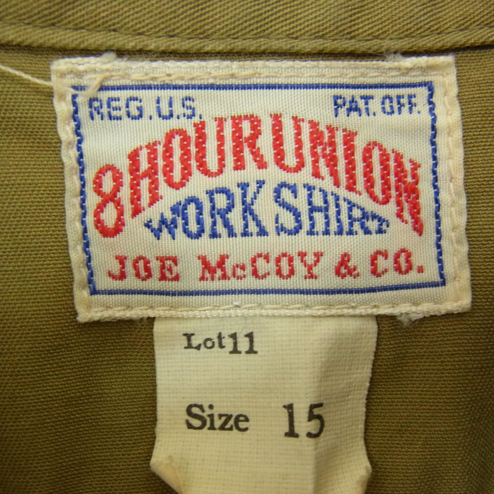 JOE McCOY Lot 11 8HOUR UNION WORK SHIRT ワッペン 半袖 ワークシャツ カーキ系 15【中古】