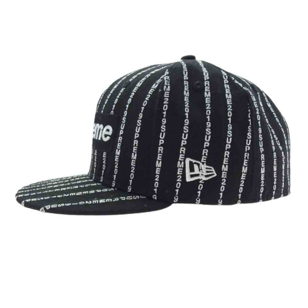 Supreme シュプリーム 19SS × NEW ERA ニューエラ Text Stripe New Era Cap テキスト ストライプ ベースボール キャップ ブラック系【中古】