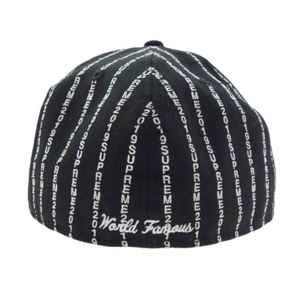 Supreme シュプリーム 19SS × NEW ERA ニューエラ Text Stripe New Era Cap テキスト ストライプ ベースボール キャップ ブラック系【中古】