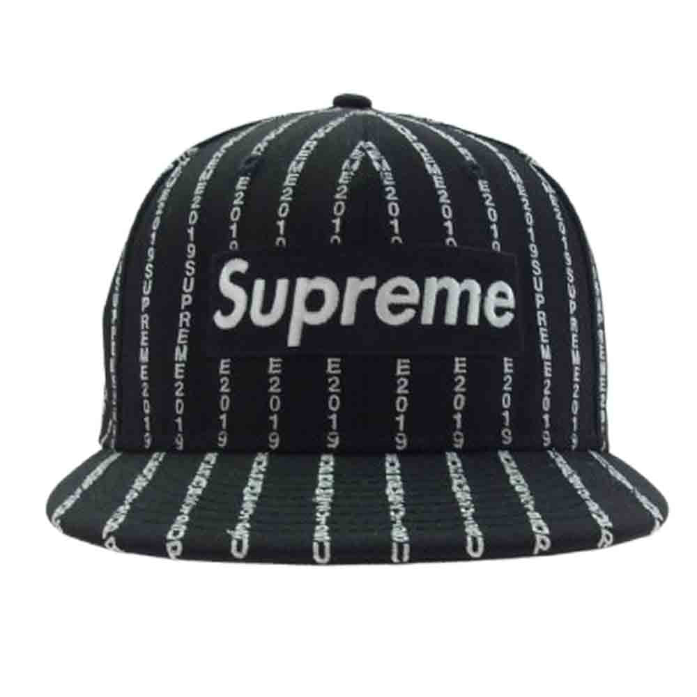 Supreme シュプリーム 19SS × NEW ERA ニューエラ Text Stripe New Era Cap テキスト ストライプ ベースボール キャップ ブラック系【中古】