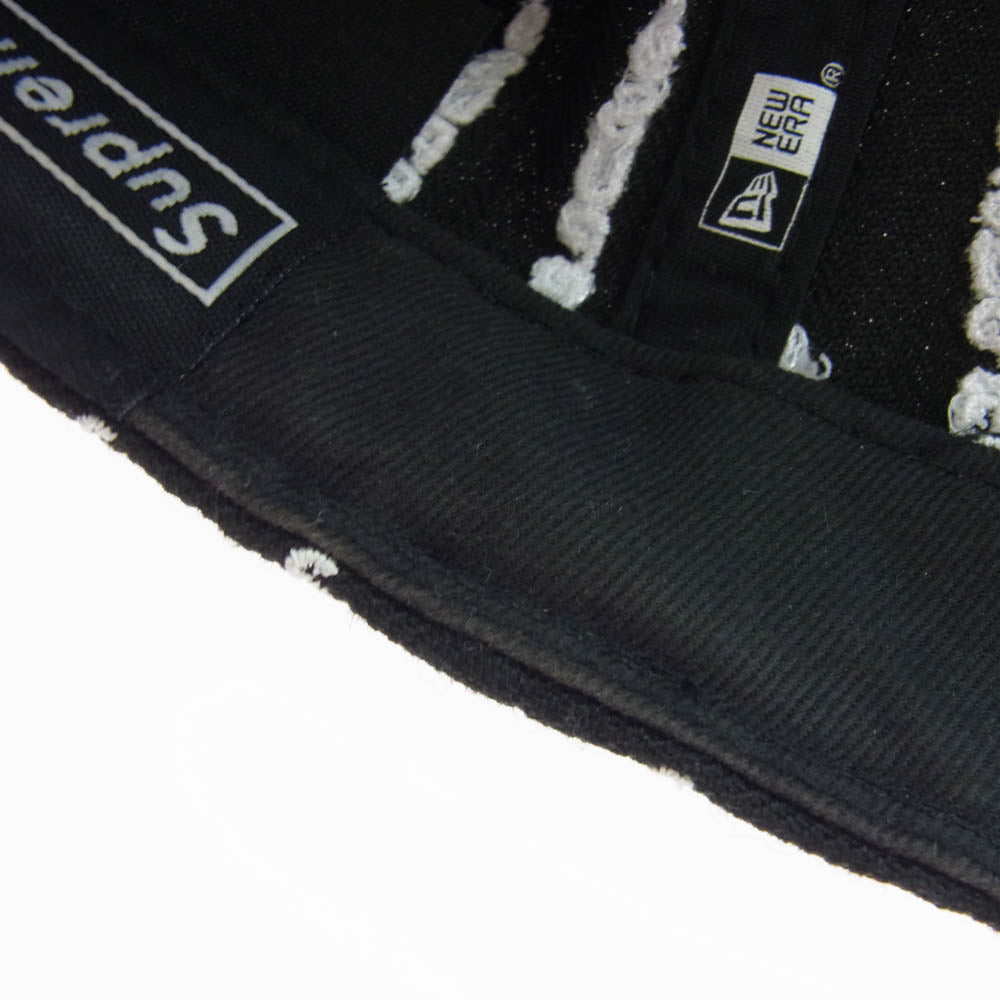 Supreme シュプリーム 19SS × NEW ERA ニューエラ Text Stripe New Era Cap テキスト ストライプ ベースボール キャップ ブラック系【中古】
