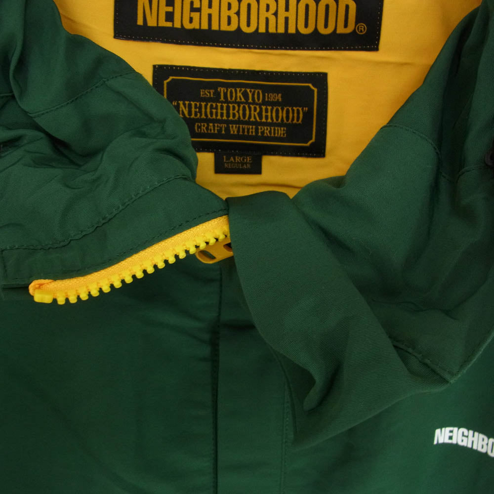 NEIGHBORHOOD ネイバーフッド 18AW 181TSNH-JKM04 WAVES CN-JKT ロゴプリント ハーフジップ アノラック マウンテンパーカー ナイロン ジャケット グリーン系 L【中古】
