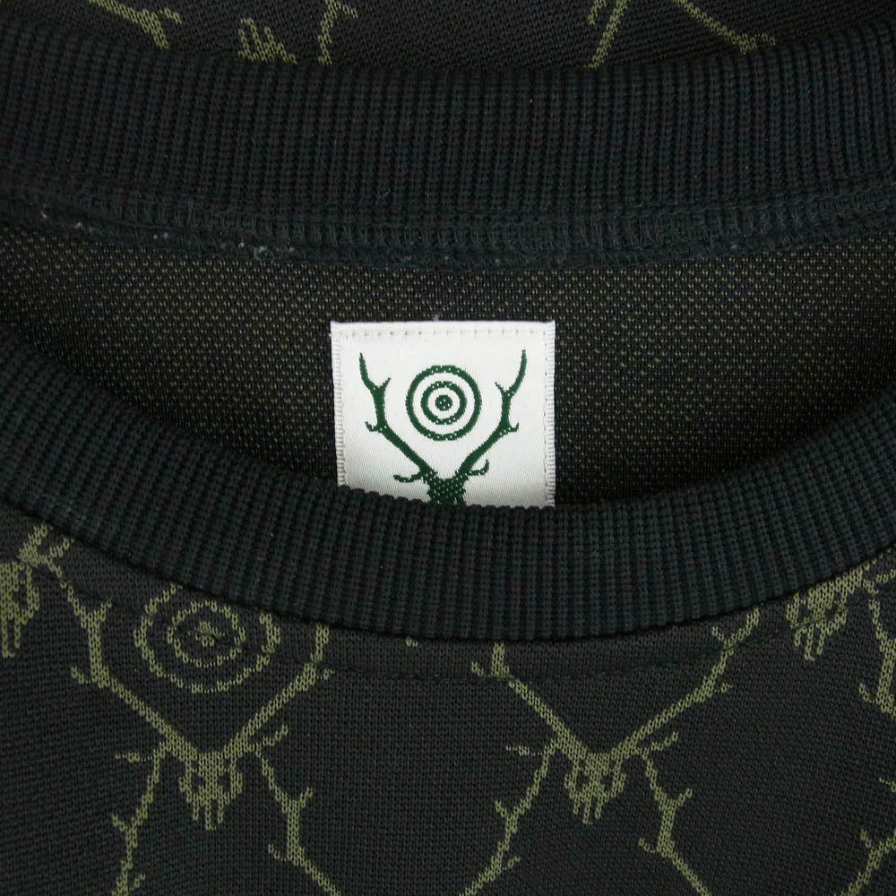 South2 West8 サウスツーウェストエイト PU523 String Crew Neck Shirt Poly Jacquard Skull&Target スカル&ターゲット ジャガード クルーネック ドローコード 長袖カットソー ブラック系 M【中古】