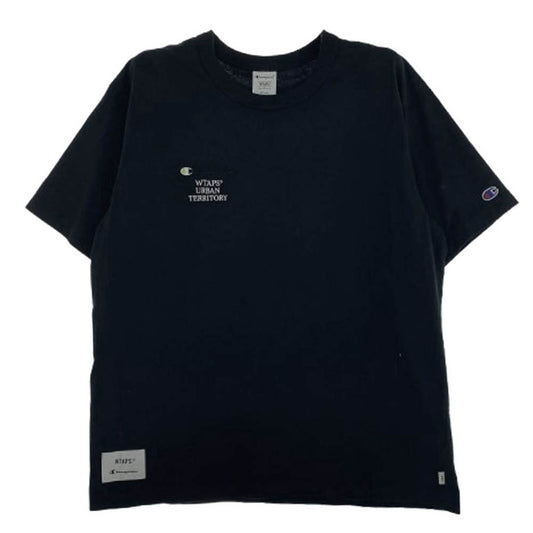 WTAPS ダブルタップス C8-X354 × Champion チャンピオン ロゴ刺繍 Tシャツ 半袖カットソー ブラック系 M【中古】