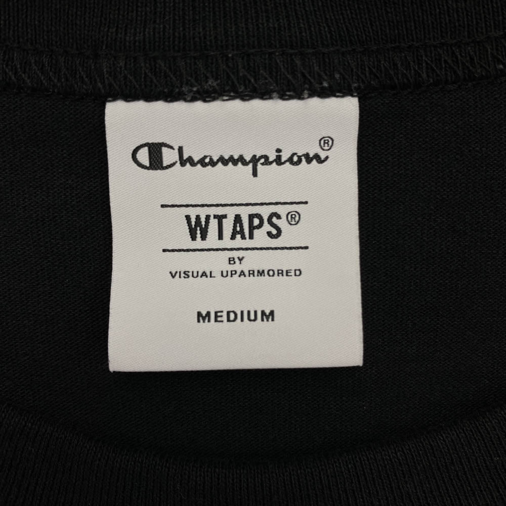WTAPS ダブルタップス C8-X354 × Champion チャンピオン ロゴ刺繍 Tシャツ 半袖カットソー ブラック系 M【中古】