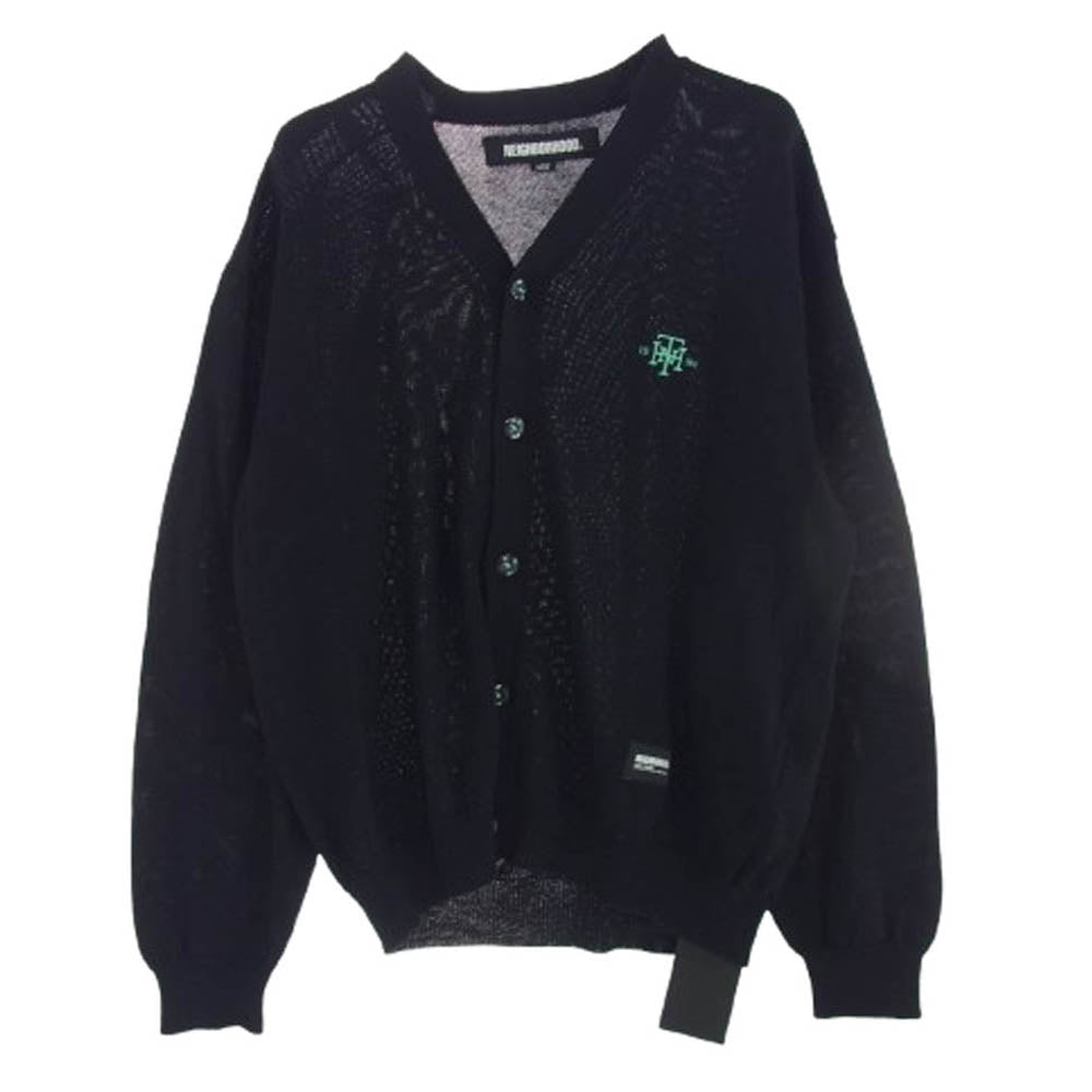 NEIGHBORHOOD ネイバーフッド 24SS 241FUNH-KNM02 PLAIN CARDIGAN ロゴ刺繍 カーディガン ブラック系 L【美品】【中古】