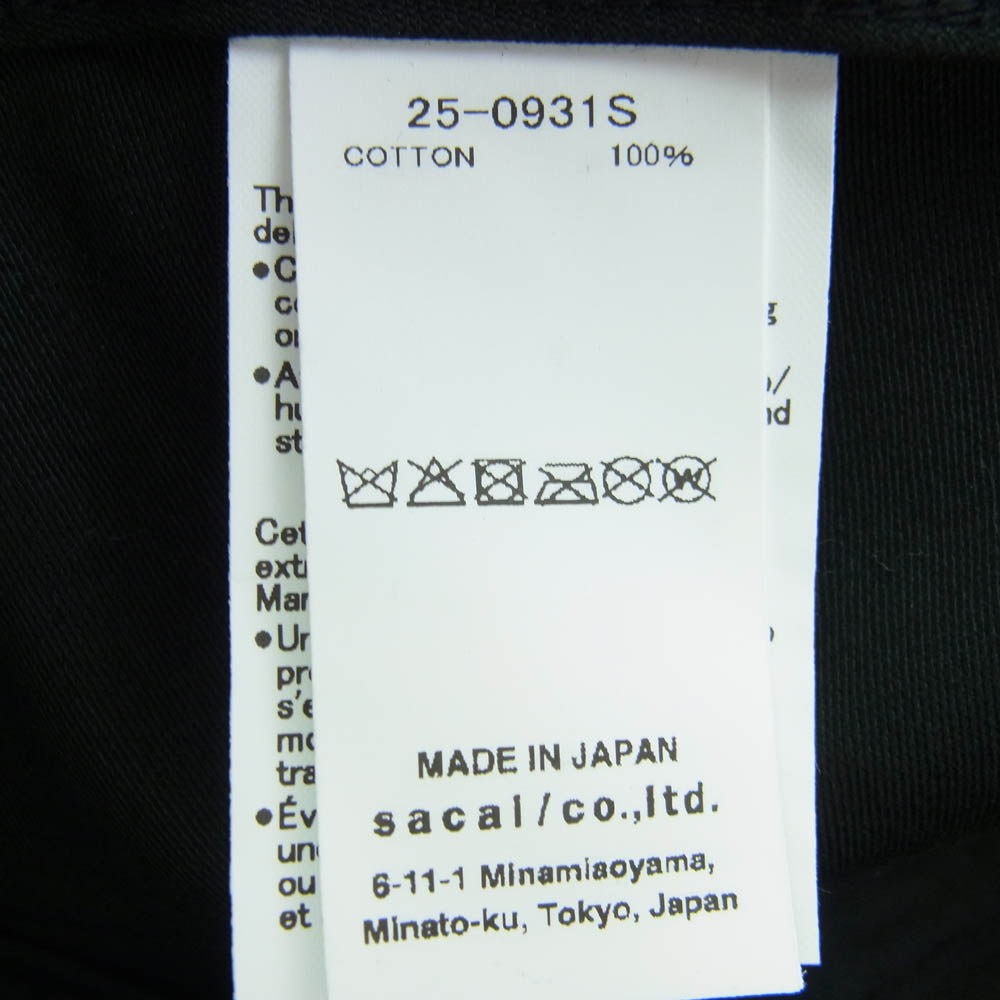 Sacai サカイ 25SS 25-0931S × WTAPS ダブルタップス Cotton Back Satin Cap コットン バック サテン キャップ 帽子 ブラック系【極上美品】【中古】