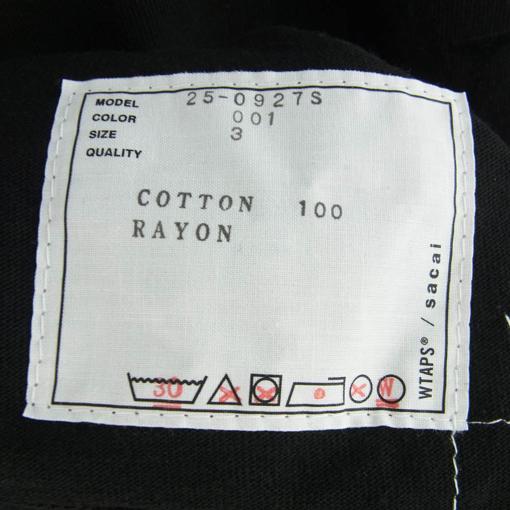 Sacai サカイ 25SS 25-0927S × WTAPS ダブルタップス Flock Print T-Shirt フロックプリント Tシャツ 半袖カットソー ブラック系 3【美品】【中古】
