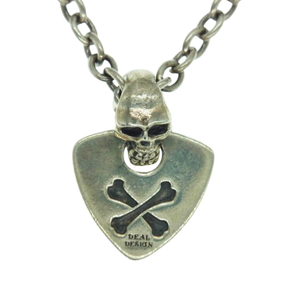 DEAL DESIGN ディールデザイン スカル クロスボーン ギターピック ペンダントトップ チェーン ネックレス シルバー系【中古】
