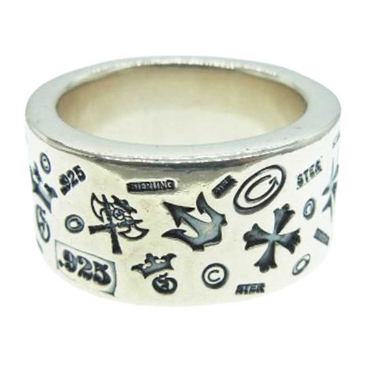 GABOR ガボール ギャランティ付属 GABORATORY ガボラトリー 12mm WIDE MULTI STAMP FLAT BAR RING BOLD ワイド マルチ スタンプ フラット バー ボールド リング 約28号【中古】