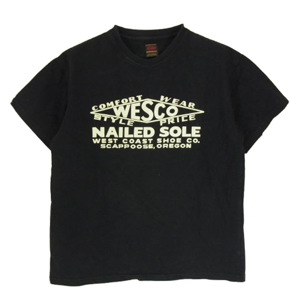 WESCO ウエスコ USA製 ロゴ プリント 半袖 クルーネック 丸首 Tシャツ ブラック系 XS【中古】
