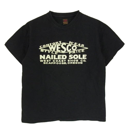 WESCO ウエスコ USA製 ロゴ プリント 半袖 クルーネック 丸首 Tシャツ ブラック系 XS【中古】
