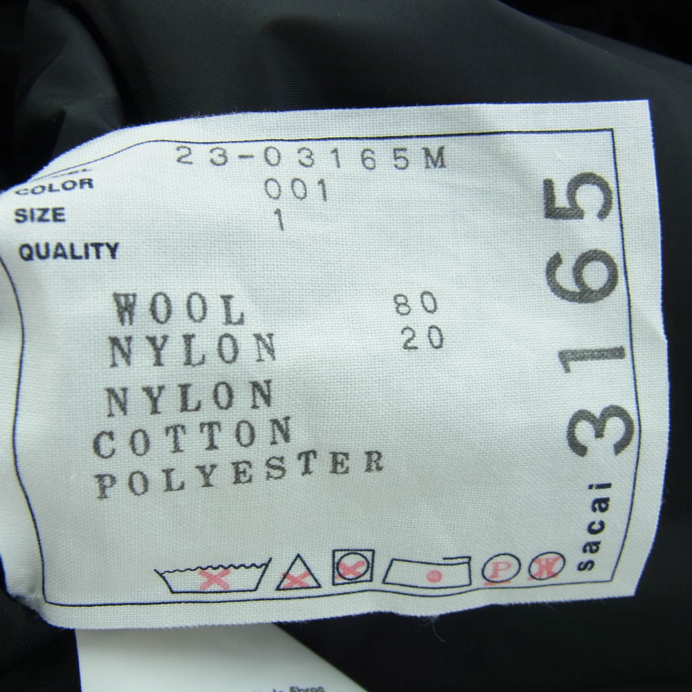 Sacai サカイ 23AW 23-03165M Nylon Twill Mix Knit Blouson ニット切り替え デザイン ブルゾン ジップアップ レイヤード ジャケット ブラック系 1【美品】【中古】