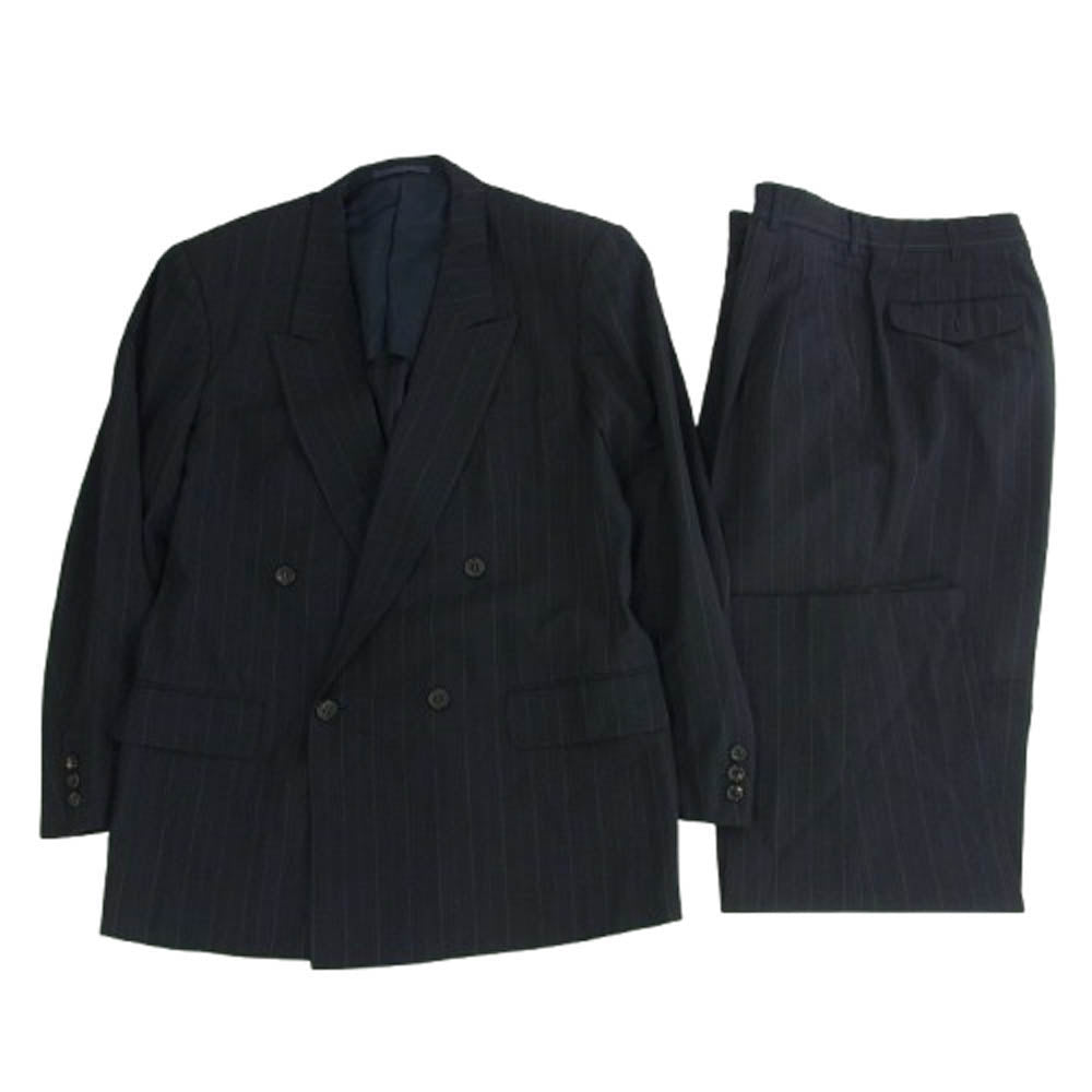 COMME des GARCONS HOMME コムデギャルソンオム AD1988 HS-11035S ヴィンテージオム 80s archive ダブルブレスト 2タック ストライプ ジャケット スラックスパンツ スーツ セットアップ ネイビー系 M【中古】