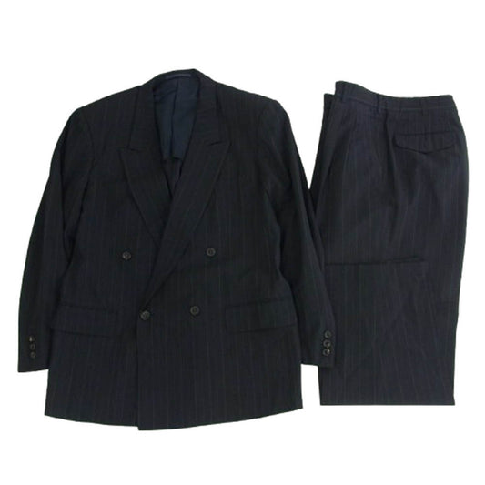 COMME des GARCONS HOMME コムデギャルソンオム AD1988 HS-11035S ヴィンテージオム 80s archive ダブルブレスト 2タック ストライプ ジャケット スラックスパンツ スーツ セットアップ ネイビー系 M【中古】