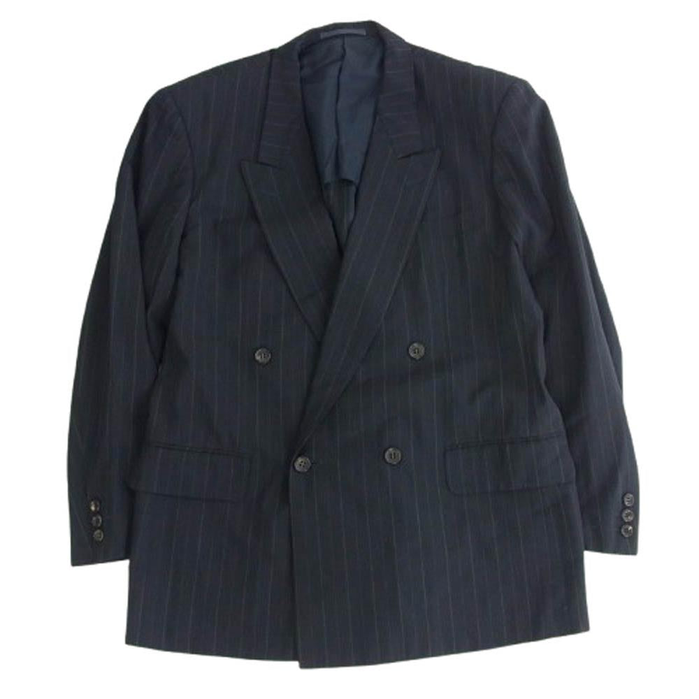 COMME des GARCONS HOMME コムデギャルソンオム AD1988 HS-11035S ヴィンテージオム 80s archive ダブルブレスト 2タック ストライプ ジャケット スラックスパンツ スーツ セットアップ ネイビー系 M【中古】