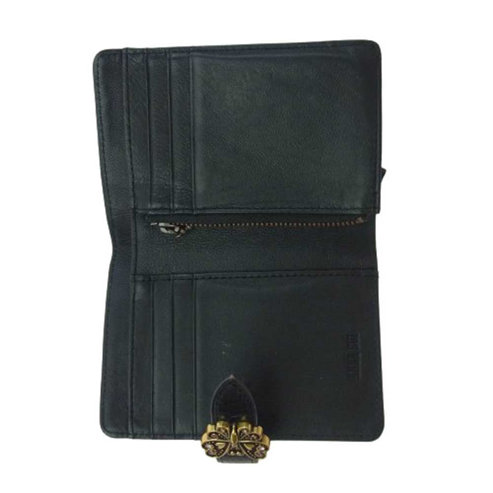 ANNA SUI アナスイ 317093 ロジェ レザー 二つ折り ミニ 財布 ウォレット ブラック系【中古】
