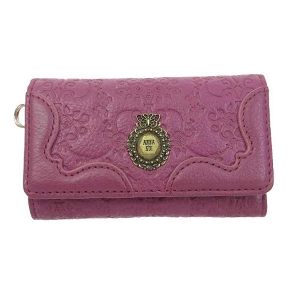ANNA SUI アナスイ ヴィンテージローズ レザー 4連 キーケース 赤紫系【美品】【中古】