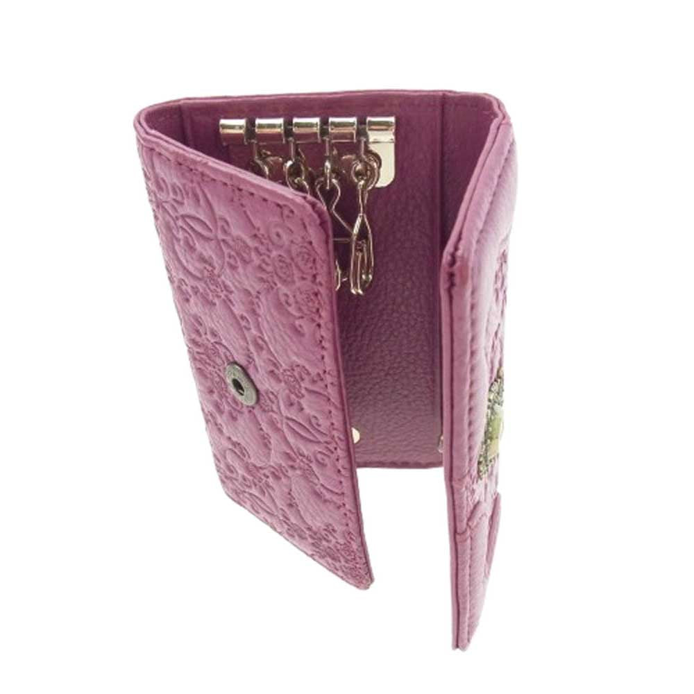 ANNA SUI アナスイ ヴィンテージローズ レザー 4連 キーケース 赤紫系【美品】【中古】