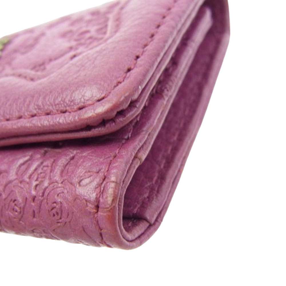 ANNA SUI アナスイ ヴィンテージローズ レザー 4連 キーケース 赤紫系【美品】【中古】