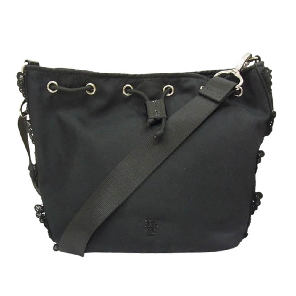 ANNA SUI アナスイ バタフライレース 巾着 チェーン ショルダー バッグ ブラック系【中古】