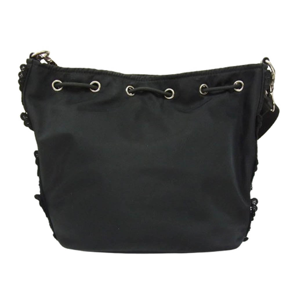 ANNA SUI アナスイ バタフライレース 巾着 チェーン ショルダー バッグ ブラック系【中古】