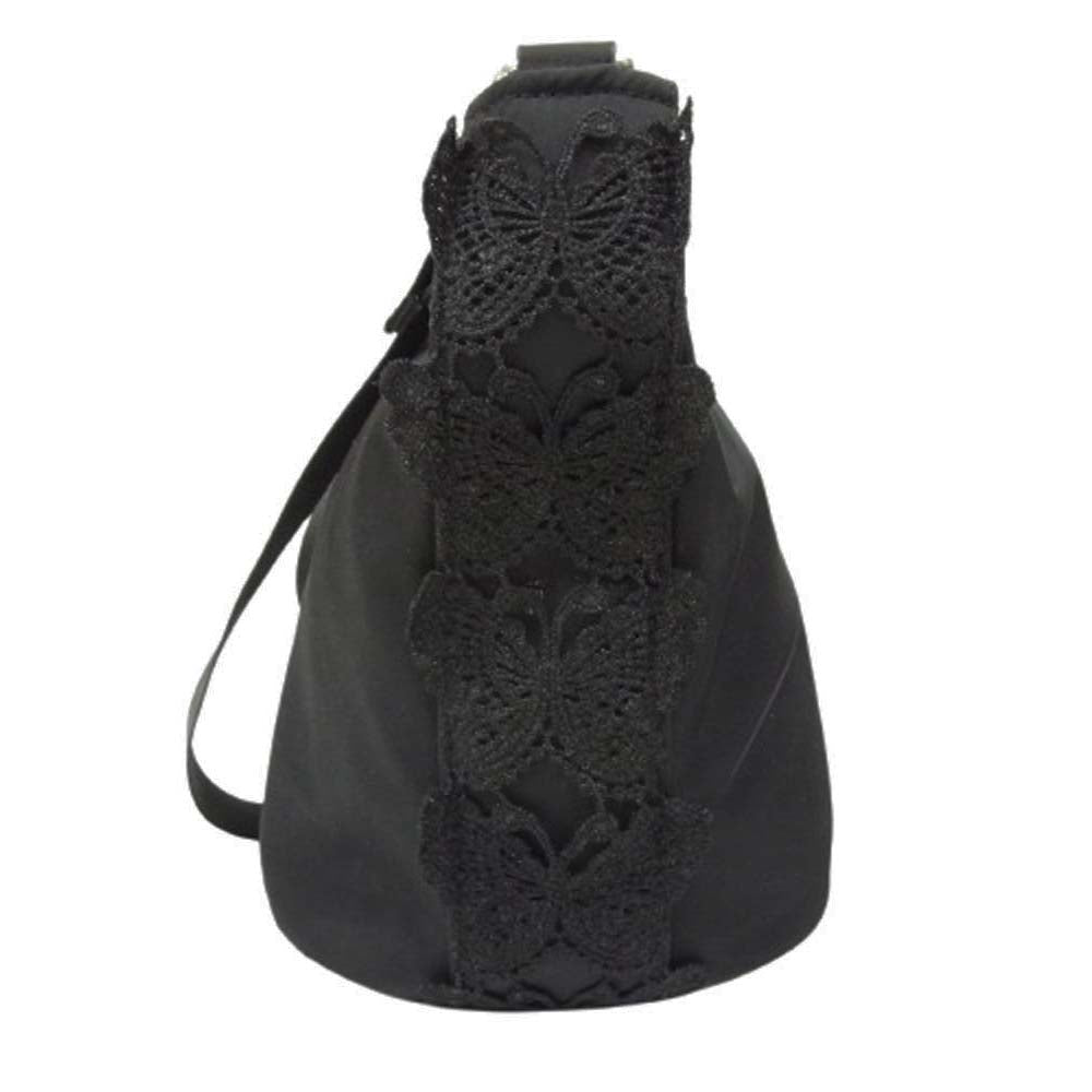 ANNA SUI アナスイ バタフライレース 巾着 チェーン ショルダー バッグ ブラック系【中古】