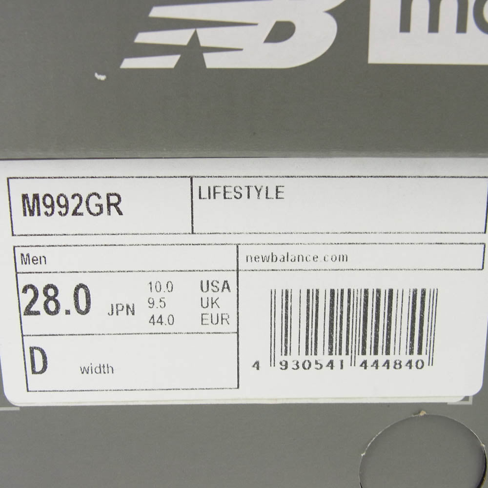 NEW BALANCE ニューバランス USA製 M992GR  スニーカー ランニングシューズ グレー系 28cm【中古】