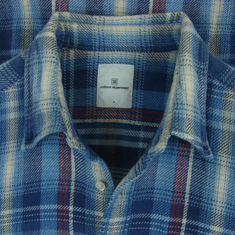 uniform experiment ユニフォームエクスペリメント UE-156057 バックロゴ チェック ネルシャツ 長袖 シャツ ブルー系 4【中古】