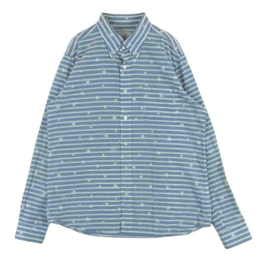 uniform experiment ユニフォームエクスペリメント UE-120023 ボーダー スター ボタンダウン シャツ 長袖 ライトブルー系 ホワイト系 3【中古】