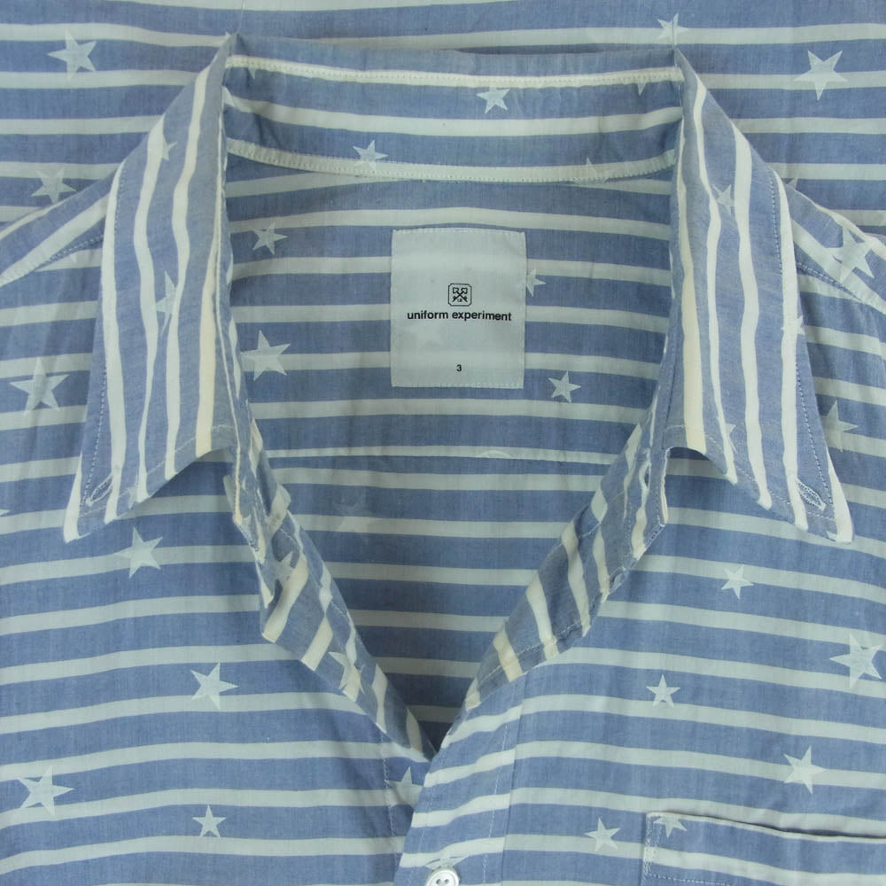 uniform experiment ユニフォームエクスペリメント UE-120023 ボーダー スター ボタンダウン シャツ 長袖 ライトブルー系 ホワイト系 3【中古】